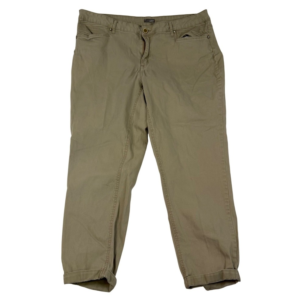 New Directions Weekend Khaki Cropped Pants Womens 20W Tan Moto Detail Stretch